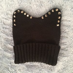 2b bebe black metal studded kitty cat ear beanie